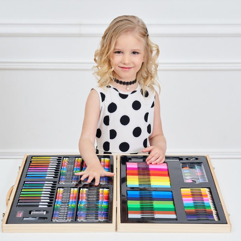 251木盒画笔蜡笔绘画套装儿童小学生学习礼品画画套装 水彩笔套装