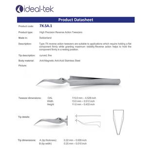 瑞士ideal-tek镊子7X.SA 弯头自锁镊子 反向镊子 TEM镊子