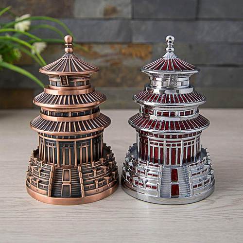 金属创意古典建筑牙签盒北京天坛自动牙签罐家居客厅餐厅装饰品