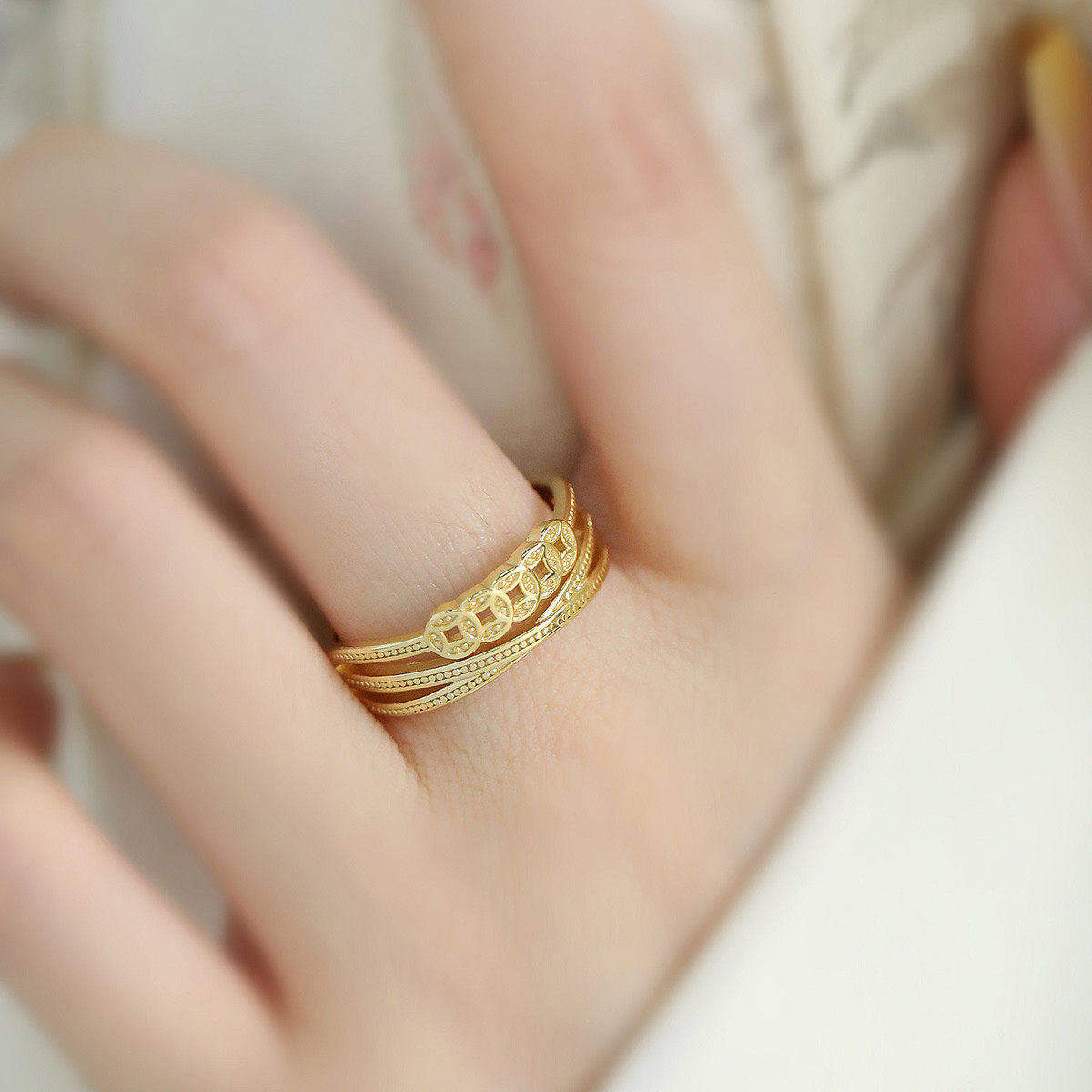 925银鎏金铜钱缠绕戒指女新中式小众设计民族风个性百搭节日礼品