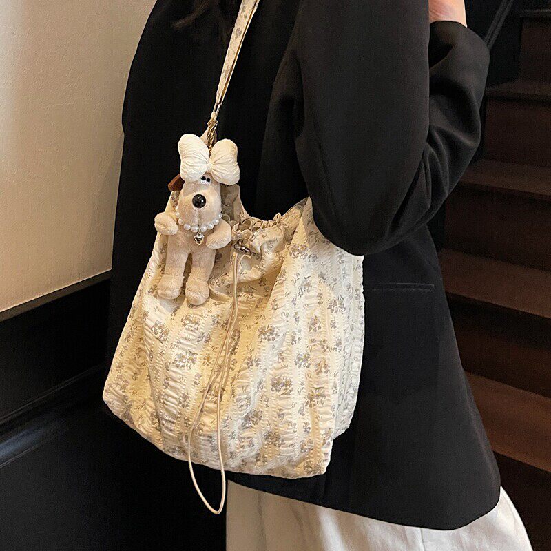 韩系慵懒风碎花帆布包女夏天休闲单肩沙滩包大容量通勤斜节日礼品