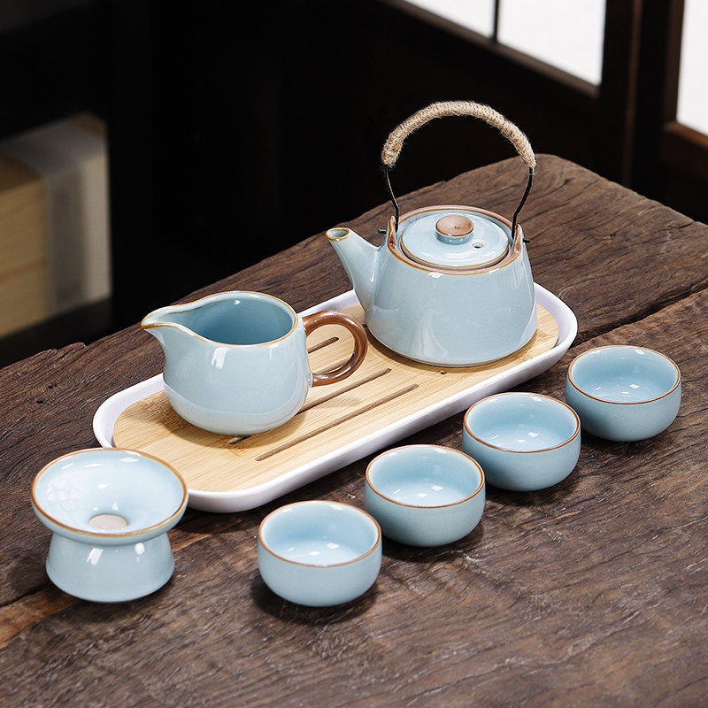 汝窑开片小套功夫茶具家用一壶四杯办公泡茶套装2026新款节日礼品