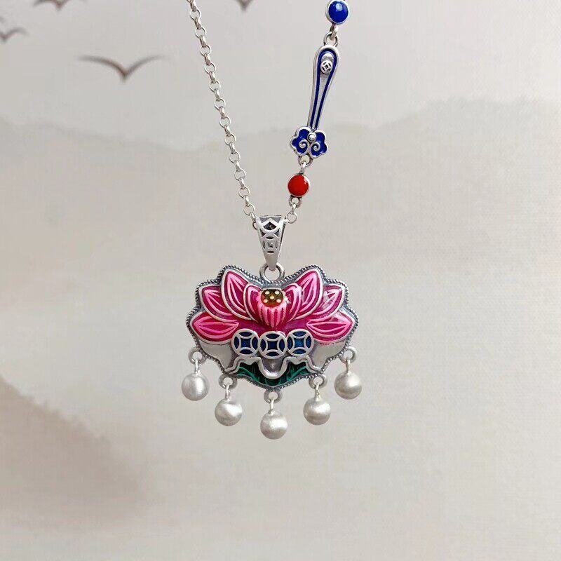 S925银粉莲花流苏项炼女
