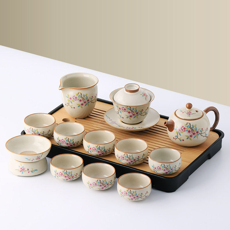 2026新款汝窑功夫茶具套装家用盖碗茶壶茶杯办公泡茶整套节日礼品