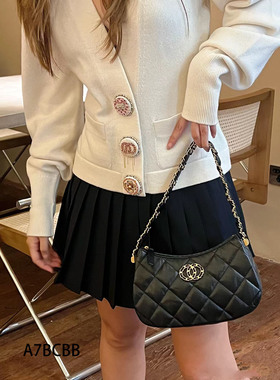 23K小香hobo腋下包C家19bag褶皱小牛皮菱格链条单肩手提mini女包