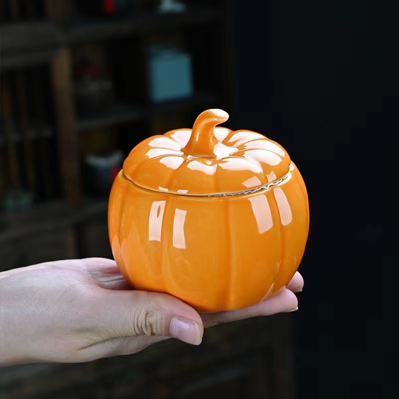 创意万圣节南瓜陶瓷迷你茶叶罐子密封存储香粉药粉蜡烛杯香薰容器