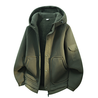 冬上新简约翻领加绒加厚翻领大口袋简约摇粒绒男生情侣外套2590