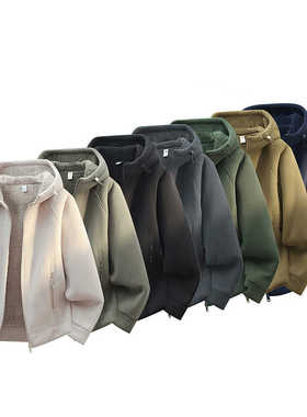 加绒加厚冬新款摇粒绒一体剪裁连帽国潮百搭男生情侣外套2372