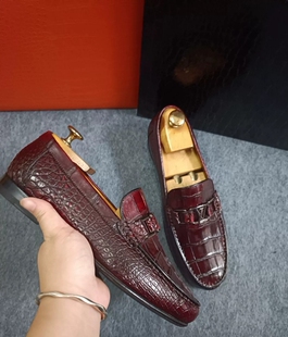 39码进口鳄鱼皮鞋手工檫色男款正装商务鞋断码乐福一脚蹬