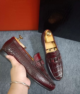39码进口鳄鱼皮鞋手工檫色男款正装商务鞋断码乐福一脚蹬