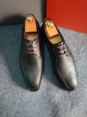 41码手工檫色海豹纹商务正装德比鞋牛皮底缝制真皮英伦西装鞋男
