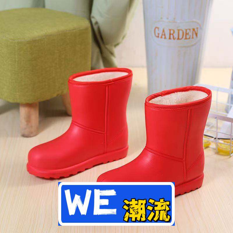青岛福客来高筒棉靴轻便防水雪地靴加绒保暖雨鞋妈妈洗车胶鞋