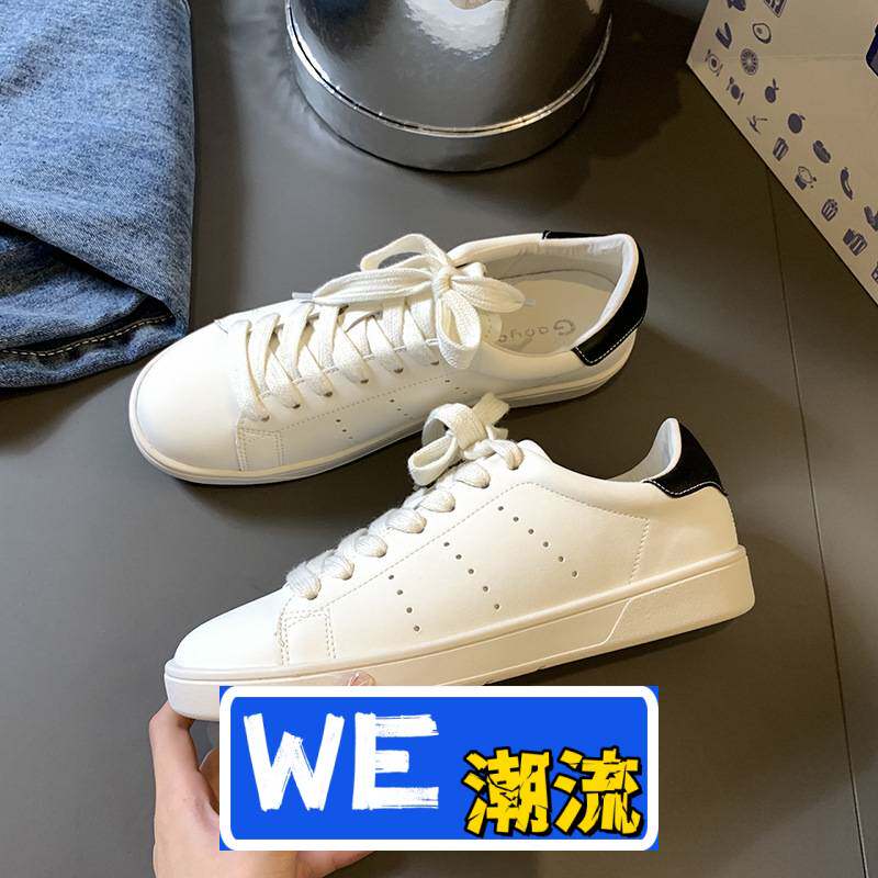 青岛福克莱老爹鞋休闲厚底真皮小白鞋女圆头拼色踩屎感透气系带单
