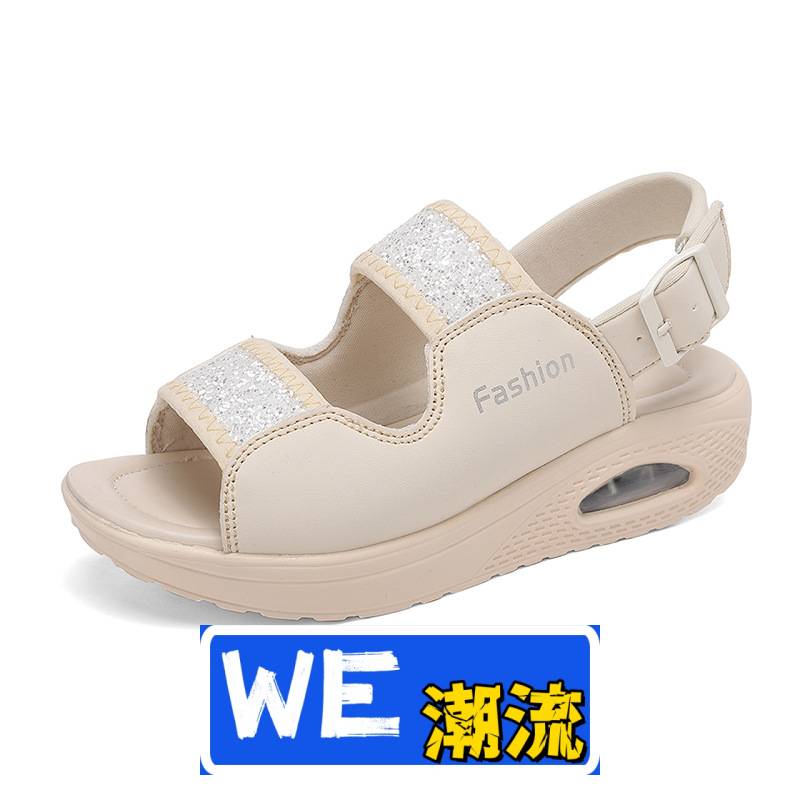 晋江乐成体育跑步鞋大码软皮厚底松糕运动凉鞋女外穿夏季新款坡跟