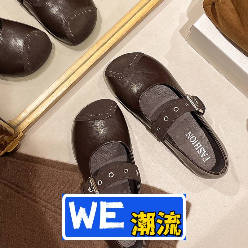 晋江合成鞋业法式复丽珍鞋女鞋春款配裙子平底浅口铆钉单鞋小皮鞋