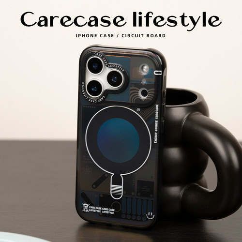 CARECASE黑色电路板磁吸手机壳