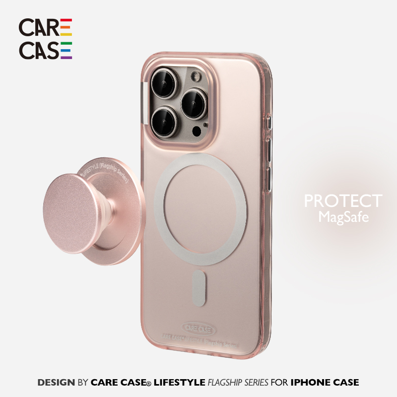 CARECASE 透粉灰电镀钛色磁吸防摔手机壳 适用于苹果iPhone16 15 14 13ProMax 原创设计高级感magsafe充电