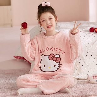 儿童睡衣女孩秋冬季法兰绒2025新款女童珊瑚绒薄款大童初中生网红