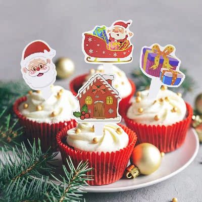 14Pcs/lot Merry Christmas Paper Cake Topper Santa Claus