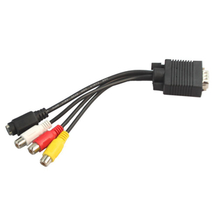 Black VGA SVGA male, S video 3 RCA audio video AV cable conv