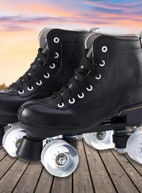 Roller Skates Adjustable Black Double Row Flashing Roller