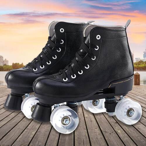 Roller Skates Adjustable Black Double Row Flashing Roller