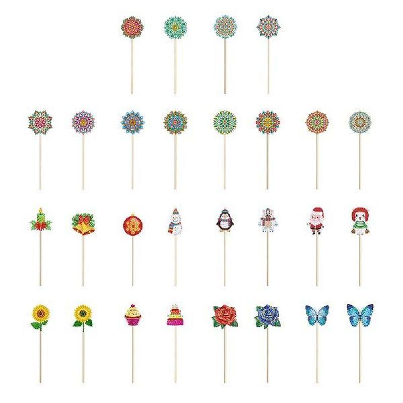 2pcs 3d diy diamond garden flowers plants decorative stake
