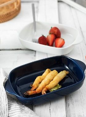 Rectangular Ceramic Baking Tray Double-eared Rice Plate