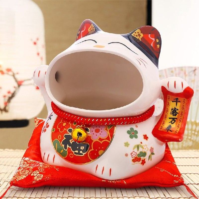 8 inch Ceramic Maneki Neko Candy Box Lucky Cat Money Box