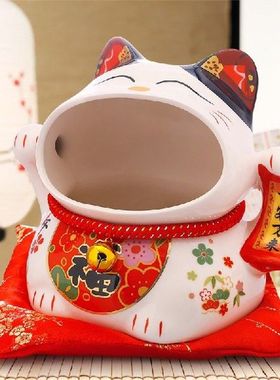 8 inch Ceramic Maneki Neko Candy Box Lucky Cat Money Box