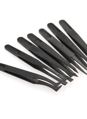 7 x Tweezers Antistatic Hard Repair Tool Black