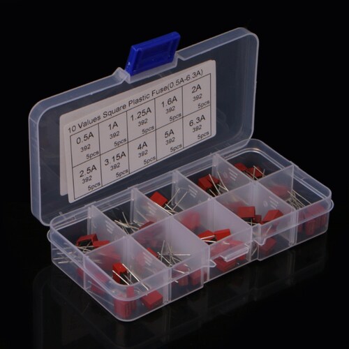 50 Pcs Square Fuse Kit 10 Values 0.5-6.3A For Power Board TV