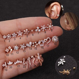 1PC Rose Gold CZ helix earring cartilage tragus stud barbell