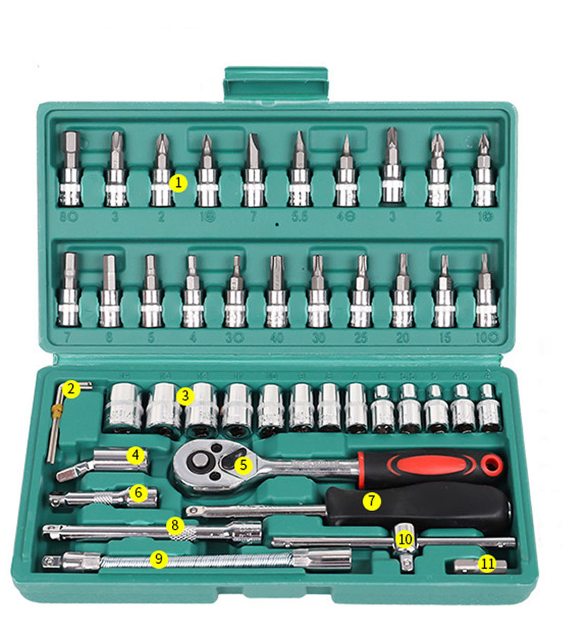 Car Repair Tool 46pcs 1/4-Inch Socket Set Car Repair Tool