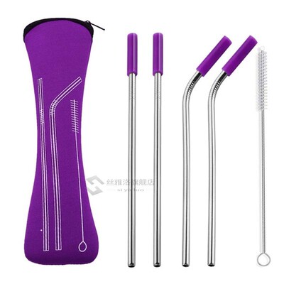 6Pcs Colorful Reusable Straws Metal Straw  Silicone Tips Cov