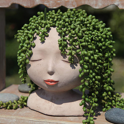 Woman Head Shape Plant Pot Attractive Resin Female Face