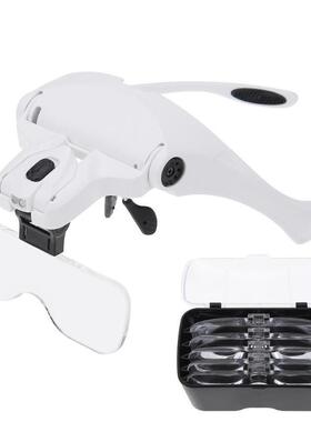 1.0X3.5X 5 Lens Loupe Headband 2 LED Lights Eyewear Magnifie
