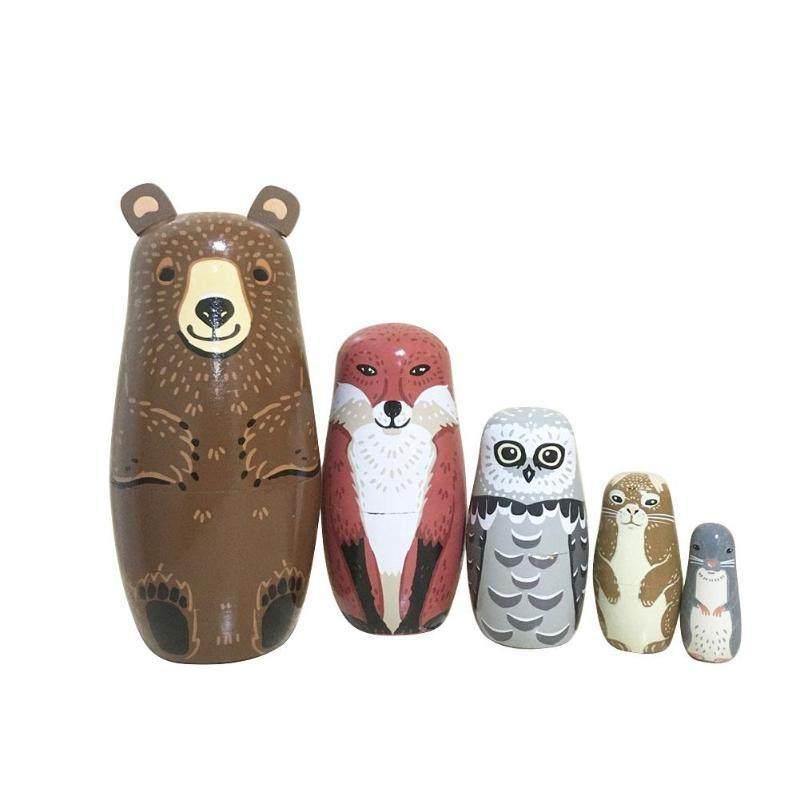 5pcs/set bear ear nesting dolls basswood russian matryoshka