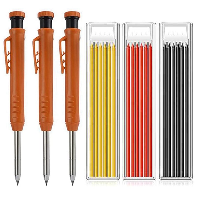 hot 3pcs solid carpenter pencils with 18 refills