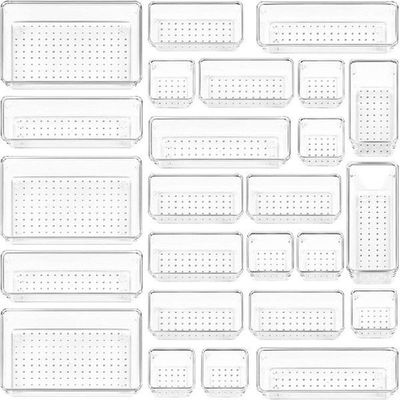 25 Pack Desk Drawer Organiser, Fridge Organisers With 4