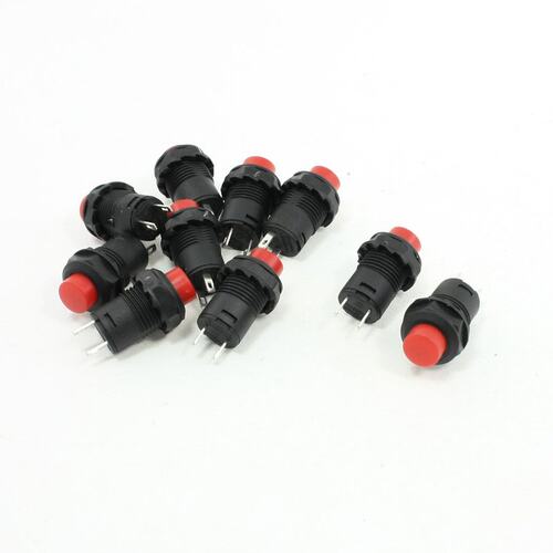 10 Pcs Latching Action SPST Round Red Button Switch AC 125V