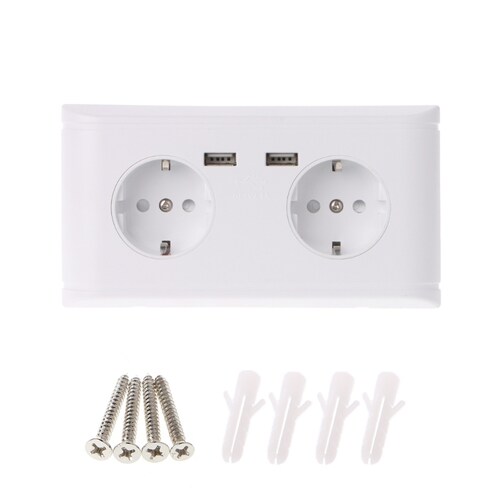 16A Double Socket Charger Adapter Double USB Ports EU Plug P
