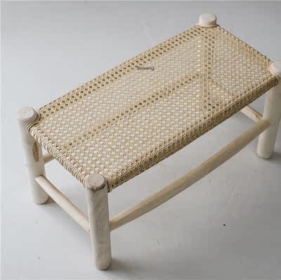 Nordic Living Room Stool Retro Rattan Stools Solid Wood
