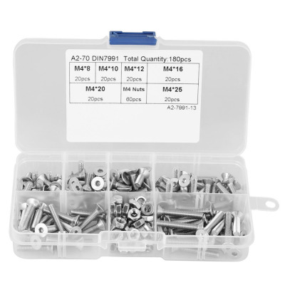 180pcs M4 Screws Nuts 304 Flat Head Bolt Screws Nuts Assortm