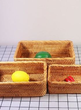 Hand-Woven Rectangular Rattan Wicker Storage Baskets Fruit