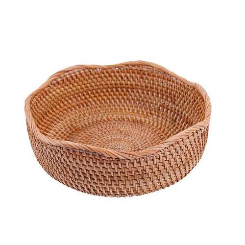 Fruit Basket Breakfast Bread Snack Round Rattan Wave Edge