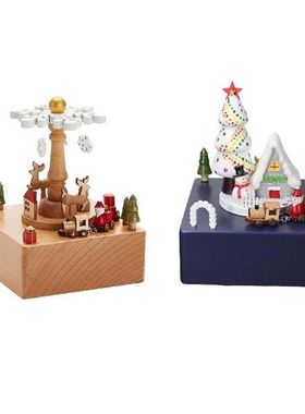 Wooden Wind up Musical Boxes Christmas Themed Play Melody