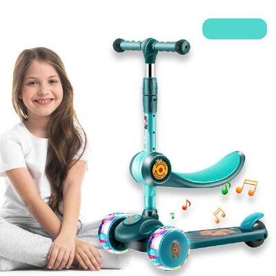 Kids 3 Wheel Kick Scooter With Foldable Seat And Light Up