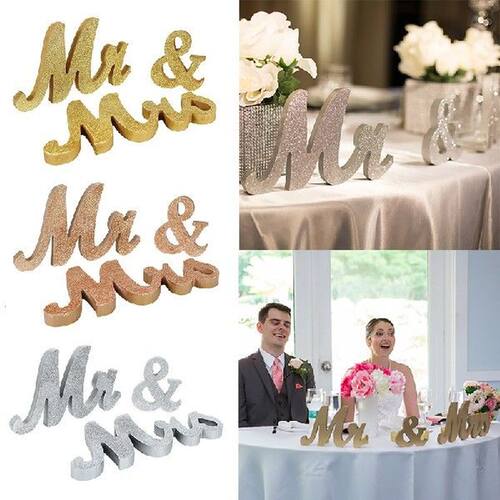 3Pcs/set Wedding Mr & Mrs Glitter Wood Letter Ornament D