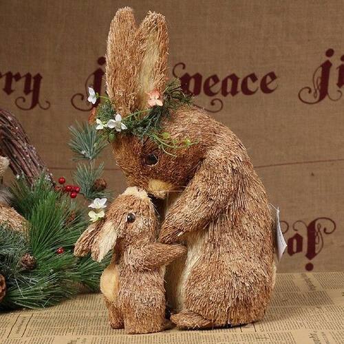 Cute Straw Rabbits Mother Child Bunny Easter Party Home